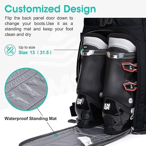 SEMSTY Ski Boot Bag, 55L/70L Waterproof Ski and Snowboard Boots Travel Backpack for Skis, Snowboard, Ski Helmet, Goggles, Gloves & Accessories thumbnail 6