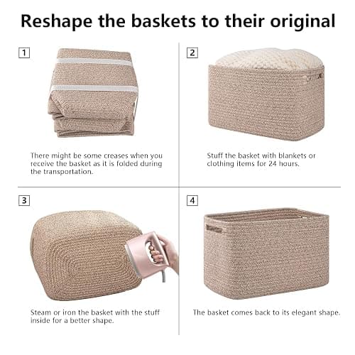 OIAHOMY 4 Pack Storage Baskets for Organizing, Rectangle Cube Storage Bins for Shelves, Woven Baskets With Handles, 12.7''Lx9''Wx7.8''H, Brown, thumbnail 7