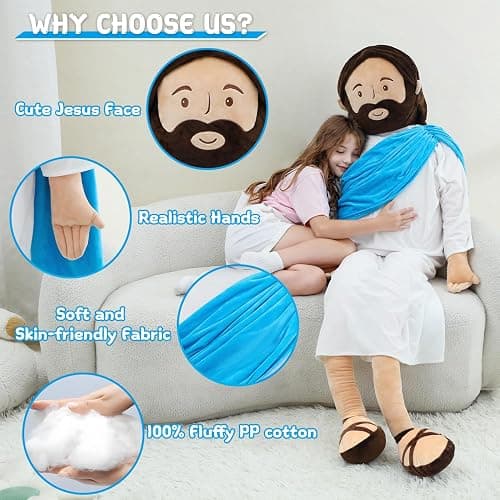 Yelakey Giant Jesus Plush, 6 Ft Jesus Stuffed Doll for Easter Christmas | Life-Size Soft Pillow, Christian Decoration for Home and Church thumbnail 4