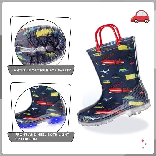 EUXTERPA Toddler Kids Waterproof Light Up Rain Boots Patterns and Glitter Boots with Handles for Boys Girls thumbnail 3