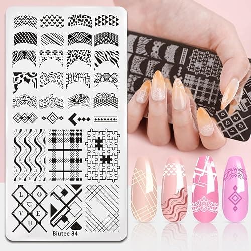 Biutee Nail Art Stamping Plates Set 10PCS French Line Stamp Templates, Nail Stamping Kit with Silicone Nail Stamper for DIY Print Manicure Salon Design Gift In Home thumbnail 8