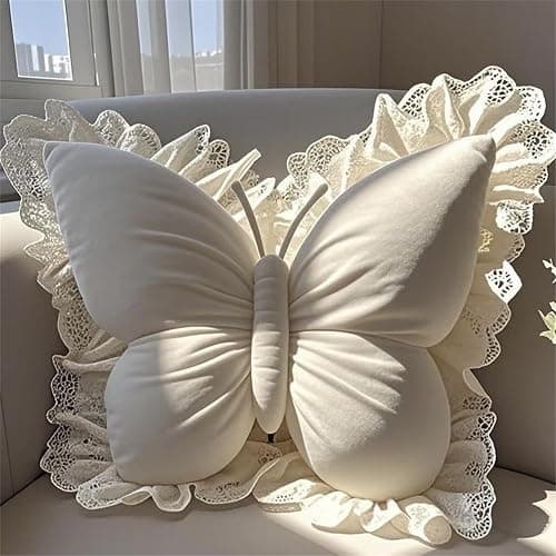 LRYAOAN Butterfly Sofa Pillow Animal Floor Reading Pillow Car Cushion (Off White, 50cm) thumbnail 2