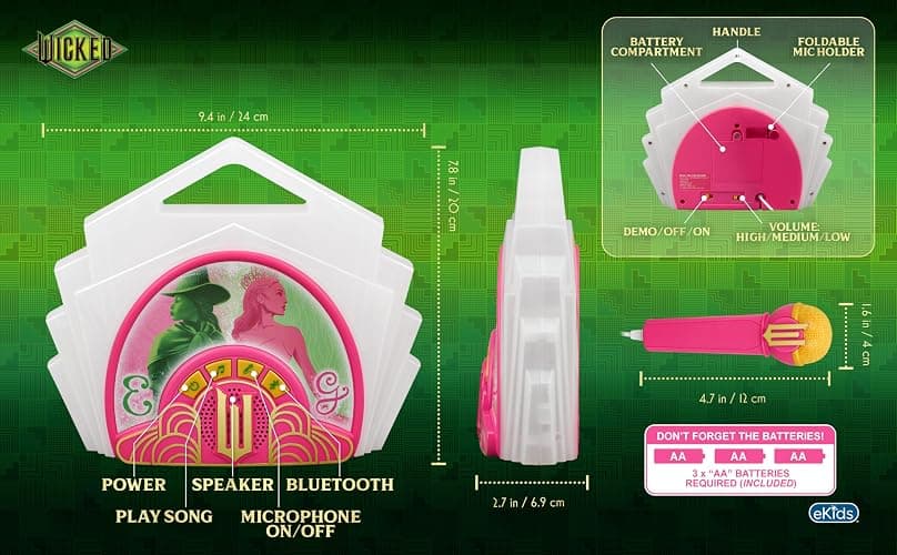 eKids Wicked Karaoke Microphone with Bluetooth Speaker for Fans of Wicked Toys, Kids Karaoke Machine with Built in Music, Great for Kids thumbnail 5