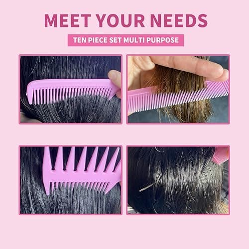 10 Pcs Professional Styling Comb Set - Coarse and Fine Toothed Pick Combs for Hairstyling thumbnail 5
