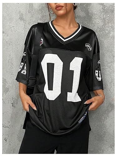 SOLY HUX Jersey Shirts for Women Y2k Graphic Number Oversized Tees V Neck Half Sleeve Cute Soccer Streetwear T Shirt Tops thumbnail 6
