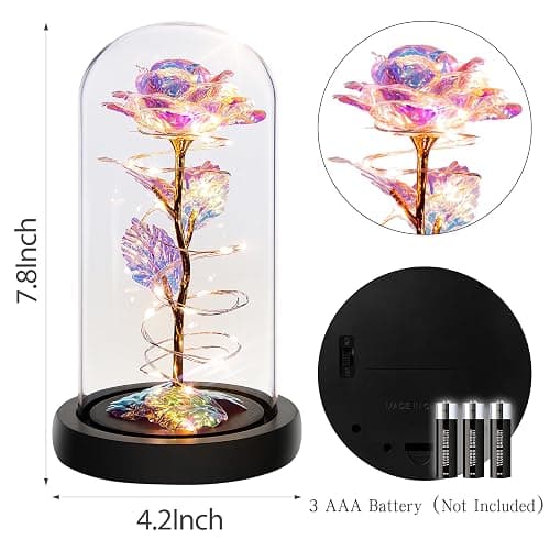 Childom Mothers Day Mom Gifts for Mom,Birthday Gifts for Women Moms Grandma,Flowers for Delivery Prime,Colorful Light Up Rose in A Glass Dome,Anniversary Valentines Roses Gift for Her Wife Daughter thumbnail 3