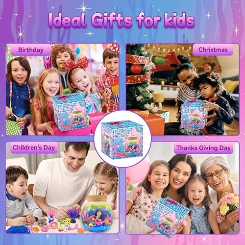7july Mermaid Terrarium Craft Kit for Kids - LED Night Light Up & Remote Mermaid Birthday Gifts Toys for Girls Age 5 6 7 8 9 10 11 12 Year Old thumbnail 6