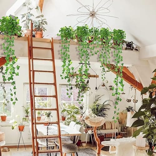 CQURE 12 Pack 84Ft Artificial Ivy Garland, Fake Vines UV Resistant Greenery Leaves Fake Plants Hanging Aesthetic Vines for Home Bedroom Party Garden Wall Room Decor - 84Ft thumbnail 7