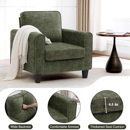 choairy Accent Chairs Set of 2 for Living Room, Mid Century Modern Upholstered Living Room Chair, Chenille Reading Armchair for Apartment, Waiting Room, Office, Green thumbnail 4