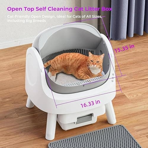 Self Cleaning Cat Litter Box, Open Top Litter Box for Multiple Cats, Automatic Cat Litter Box with Liners and Mat Included, Grey thumbnail 3