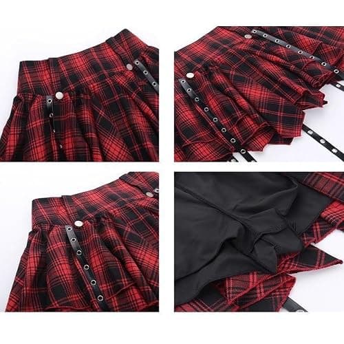 Sunidol Women's Y2K Gothic Punk Skirt High Waist Plaid Pleated Skorts Ruffles Fairy Grunge A-Line Skater Skirts thumbnail 4