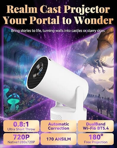 Realm Cast Projector – Realm Cast Projector for Books, Hundreds of Fantasy Ambience Scenes, Projector with Wifi and Bluetooth, 4k HD, Auto Keystone, Low Latency & 180° Rotation for Reading or Gaming thumbnail 2