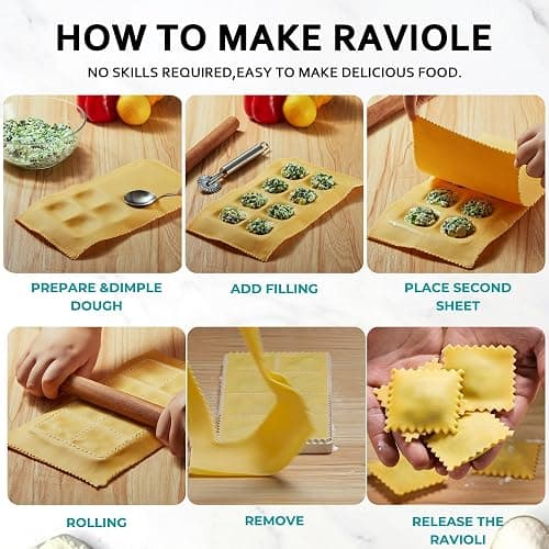 MUMSUNG Ravioli Maker Press, Ravioli Press Mold Set - Round, Heart, Square Ravioli Stamp Maker Cutter with Wood Rolling Pin, 2.6" Empanada Maker Press Kit and Ravioli Wheel 3 PCS thumbnail 8