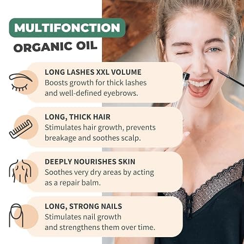 BIONOBLE Organic Castor Oil Cold Pressed + Mascara Kit - Hexane Free, 100% Natural - Pure Castor Oil Organic for Eyelashes, Hair Growth, Eyebrows, Skin, Face - Glass Bottle, Pipette and Pump - 50ml thumbnail 3