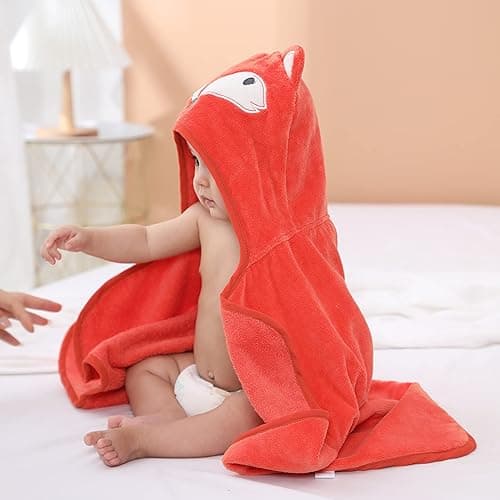 TBEZY Baby Hooded Towel with Unique Animal Design Ultra Soft Thick Cotton Bath Towel for Newborn (Fox) thumbnail 5