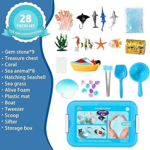 Ocean Sensory Bin, Ocean Sensory Water Toys with Sea Animal for Toddlers Boys and Girls, Kids Toys Gift Sand Box for Age 3 4 5 6 7 8 thumbnail 3
