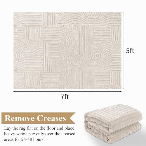 Pauwer 5x7 Washable Area Rugs for Living Room Modern Beige Solid Color Soft Fluffy Rugs for Bedroom Non Slip Boho Accent Indoor Mat Floor Carpet Cover for Kids Room Dining Room Kitchen Office thumbnail 2