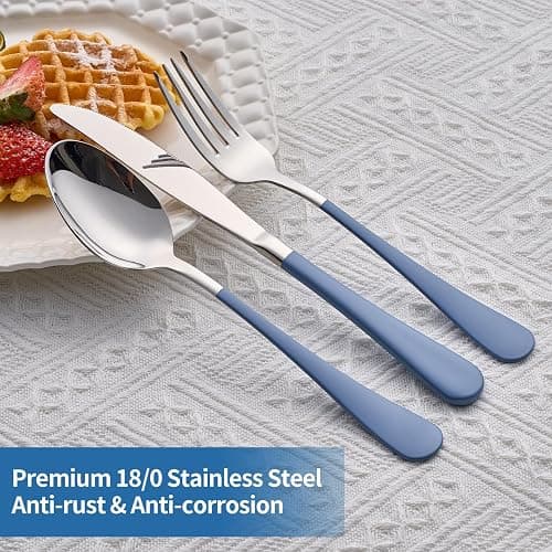 Moxinox 20-Piece Grey Blue Silverware Set, 18/0 Stainless Steel Grey Blue Handle Flatware Set, Service for 4,Modern Cutlery Set Includes Dinner Knives Forks Spoons,Mirror Polished,Dishwasher Safe thumbnail 6