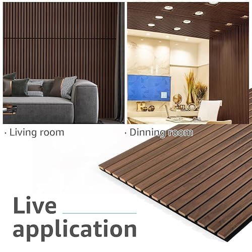 Art3d 4 Pack 47.2 x 23.6in. Wood Slat Acoustic Panels for Wall and Ceiling - 3D Fluted Sound Absorbing Panel with Wood Finish - Dark Walnut thumbnail 3