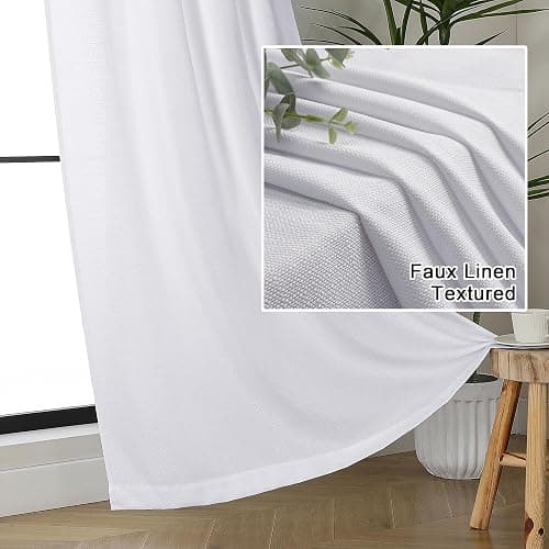 Lecloud Bessie White Curtains 63 Inch Length 2 Panels, Light Filtering Curtains for Bedroom, Faux Linen Textured Window Drapes with Rod Pocket, Window Treatments for Living Room, Each 40 W x 63 L thumbnail 9