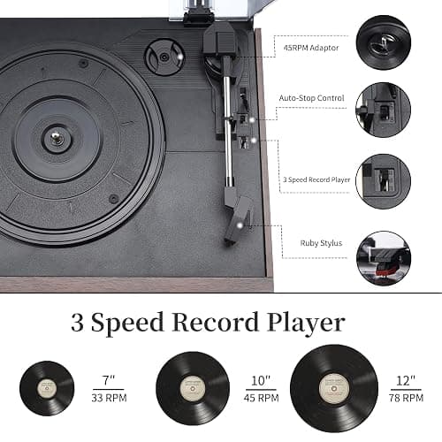 Bluetooth Record Player with 3 Speed Turntable CD Cassette USB SD AM FM Radio Remote Control and Built in Speakers for Home Entertainment and Vintage Vinyl Enjoyment - Silver-Brown thumbnail 3