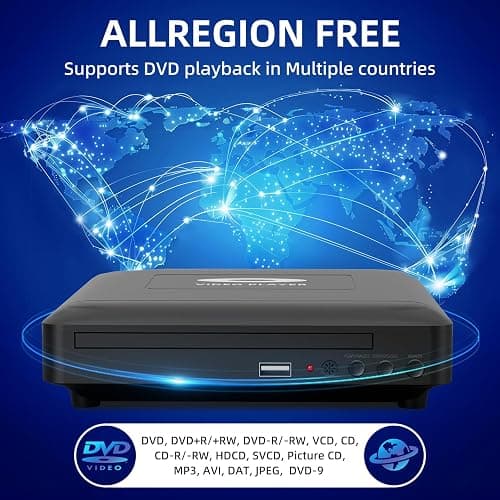 Mini HD DVD Player with Hdmi, Multi Region DVD Player for Smart TV, HDMI/RCA Output Cable Included, 1080P, Breakpoint Memory, Built-in PAL/NTSC, CD Players for Home thumbnail 2