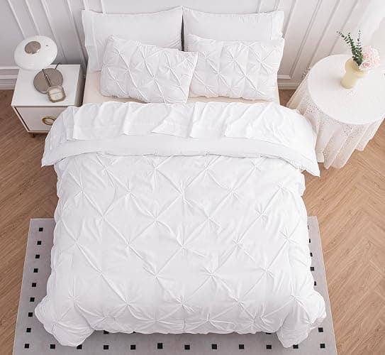 Lane Linen Full Comforter Set – 7 Piece Bed in a Bag – Pinch Pleated Full Size Bedding Set with Comforter, Flat Sheet, Fitted Sheet, Pillowcase & Sham – Soft Pintuck Bed Set - White thumbnail 4