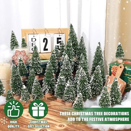 30Pcs Mini Christmas Trees Artificial Christmas Tree Bottle Brush Trees with Wooden Base for Christmas Decor Christmas Party Home Table Craft Decorations(Green-A) thumbnail 6