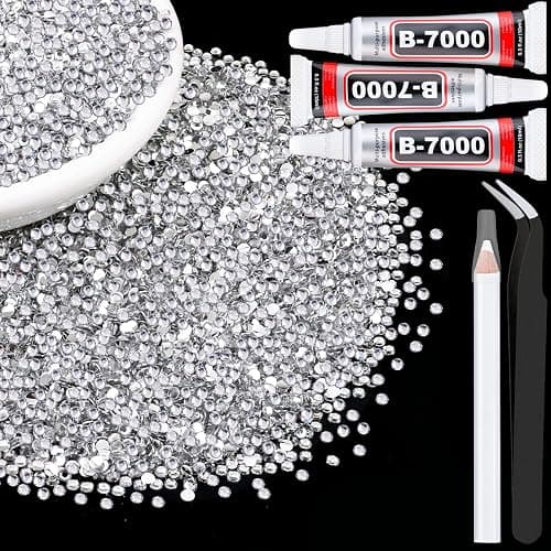 6000Pcs 3mm Resin Rhinestones with 3Pcs 10ml B7000 Jewelry Glue for Crafting, Clear Large Amount Flatback Gems, Bedazzling Crystal Bulk for DIY Crafts Clothing Tumblers Shoes Nail Art Fabric - 3mm - A05-Clear with Glue - Image 1