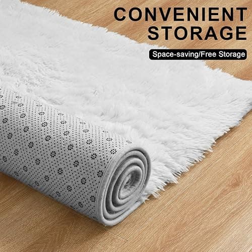 Merelax Soft Modern Indoor Large Shaggy Rug for Bedroom Livingroom Dorm Kids Room Home Decorative, Non-Slip Plush Fluffy Furry Fur Area Rugs Comfy Nursery Accent Floor Carpet 5x8 Feet, Ivory thumbnail 3