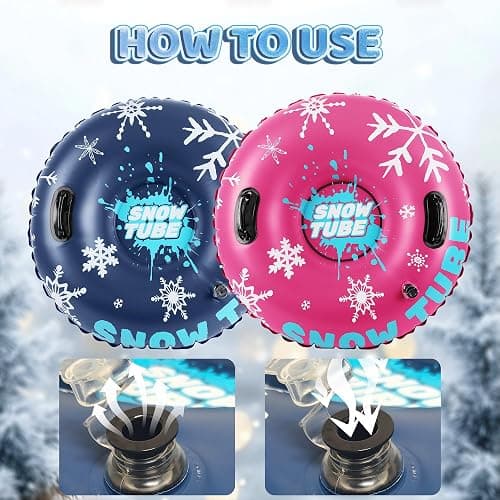 Eterfun Inflatable Snow Tubes - 2 Pack Protable Winter Snow Sledding Toy with Handles and Thick Bottom, Family Outdoor Sport Supplies Gift Kits for Boy Girl Christmas Halloween Birthday Gift thumbnail 6