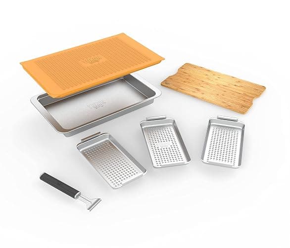 Yukon Glory™ BBQ 'N SERVE Premium Set, Includes 3 Grill Baskets, Serving Tray, Bamboo Cutting Board, Plastic Lid and Clip-on Handle thumbnail 8