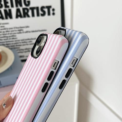 TQLGY Magnetic for iPhone 13/iPhone 14 Case, Compatible with MagSafe, Cute Striped Design Shockproof Soft TPU and Hard PC Protective Cover for Women Girls, Blue thumbnail 4