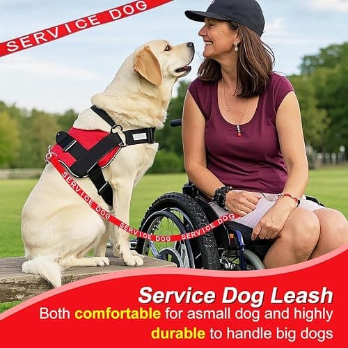 YeeBeny Service Dog Leash Emotional Support Leash Red 0.94 Width | service dog collarwith Neoprene Handle and Reflective Lettering, Service Dog Stuff for Vest for Harnesses, Vests or Collars thumbnail 4