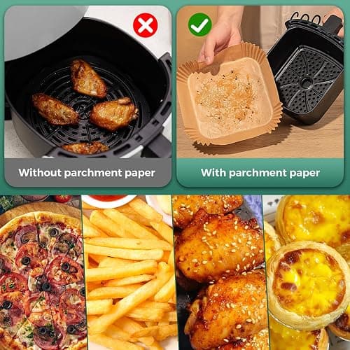 Vailnd 100Pcs Small 4.7 Inch Square Air Fryer Liners Disposable for 1-2 Qt | Non-stick, Oil-proof Parchment Paper fir for CHEFMAN, Food-grade Baking Paper Sheets for Mini Airfryer Basket thumbnail 4