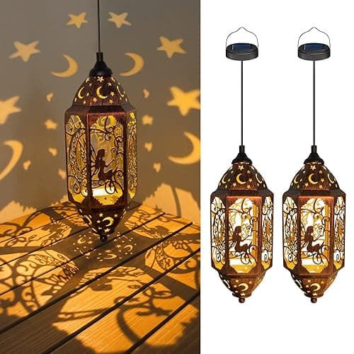 Go2garden 12.4" Outdoor Solar Lanterns Waterproof Garden Gifts Women, Moon Fairy Statue Solar Haning Lights for Patio, Yard Decorations, Mothers Day Gifts for Mom, Grandma(2Pack, Red Copper) - Red Copper thumbnail 7