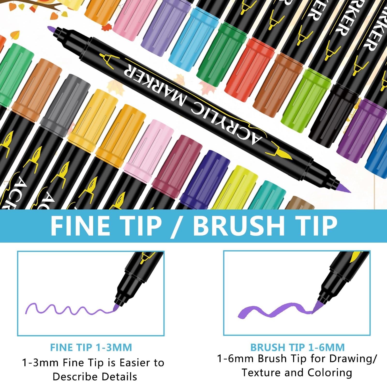 42 Colores de Marcadores Acrílicos Set de Doble Punta, Vibrantes, Ideal para Pintura y Manualidades, Incluye Caja de Cartón (42) thumbnail 4