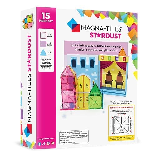 Magna-Tiles Stardust Set - Die Original Magnetische Baufliesen für Kreatives Offenes Spielen, Lernspielzeug für Kinder ab 3 Jahren (15 Stück inklusive Glitzer und Spiegel), Mehrfarbig, 15 Piece thumbnail 3