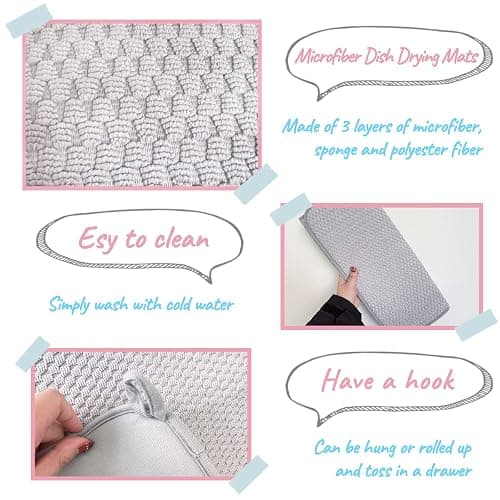 2 Pack Microfiber Dish Drying Mat,24*17 inch Absorbent Dish Drainer Kitchen Counter,Large Size Dish Drying Pad for Countertops,Sinks,Draining Racks(Gray) thumbnail 4