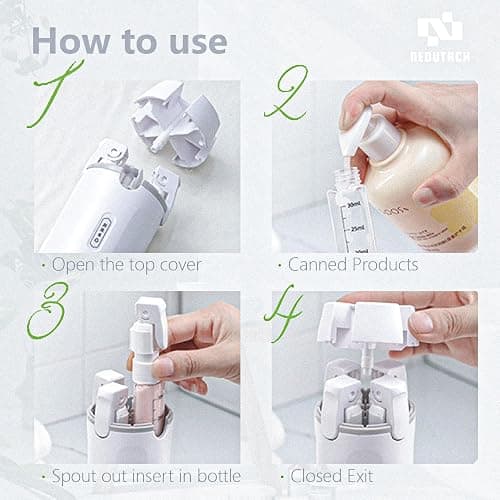 4 in 1 Travel Dispenser Bottles Shampoo Refillable Leak Proof TSA Compliant Size Containers Toiletries Toiletry with Pump Design Portable Organizer Conditioner Lotion Cream Vacation (White) thumbnail 4