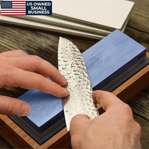 Sharp Pebble Premium Whetstone Knife Sharpening Stone 2 Side Grit 1000/6000 Waterstone- Whetstone Knife Sharpener- NonSlip Bamboo Base & Angle Guide thumbnail 2