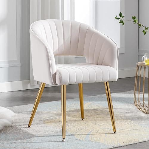 Home Office Chair Velvet Desk Chair Accent Armchair Upholstered Modern Tufted Chairs with Gold Legs for Girls Women Ergonomic Study Seat Computer Task Stools for Living Room(Cream) thumbnail 2