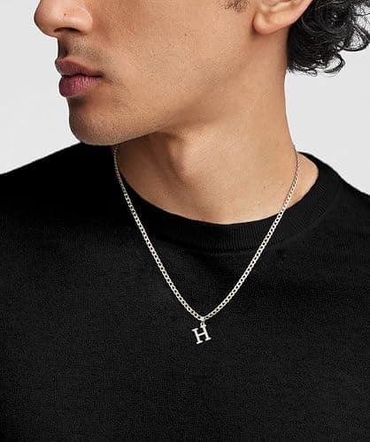 JIKASI Initial A-Z Letter Pendant Necklace for Men 18K Gold Plated Capital Initial Necklace Cuban Link Chain 4mm 20 Inch Jewelry Gift thumbnail 2