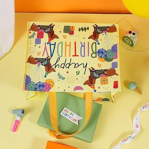 WRAPAHOLIC Large Reusable Beige Dachshund Birthday Gift Bag with Handles - 10 x 5 x 13 inch - Happy Bday Beige Dog Gift Bags for Kids Boys Girls Birthday, Pet Lovers and Shopping thumbnail 6