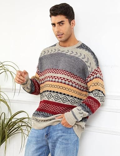 VDWIP Mens Knit Sweater Grandpa Vintage Knitted Sweaters Oversized Striped Spring Pullover Casual Long Sleeve Pullovers thumbnail 7