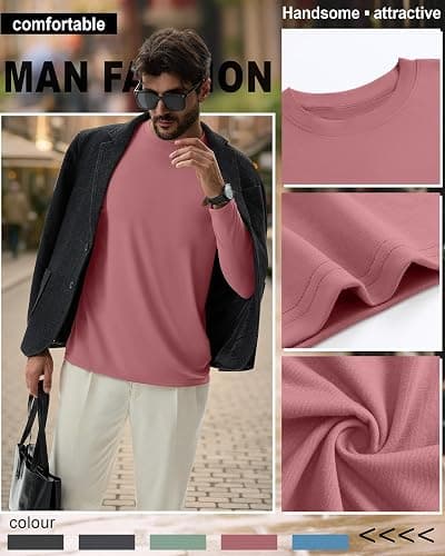 Ficerd 5 Pack Mens Big and Tall Shirts Cotton Long Sleeve Top Loose Casual Basic Shirts Crewneck Oversize Multipack Tee thumbnail 6