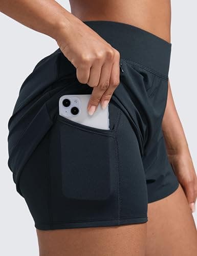 CRZ YOGA 2 in 1 Double Layer Running Shorts 3" | High Waisted, Quick Dry, Lightweight, Zip Pockets, for Women thumbnail 4