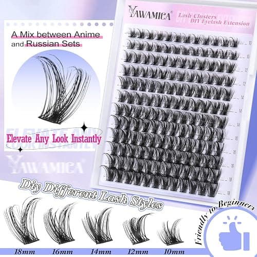 Yawamica Lash Extension Kit Wispy Lash Clusters Kit C Curly Eyelash Clusters 10-18mm Cluster Eyelash Extensions Kit Soft Individual Lashes DIY Lash Kit with Lash Cluster Glue Lash Tweezers by Self thumbnail 3