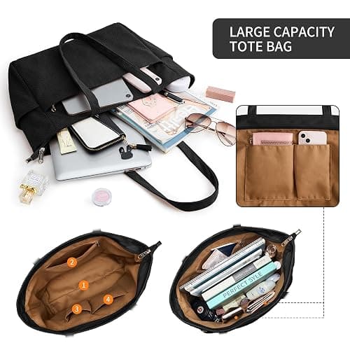 KALIDI Large Corduroy Bag With Zip, Multiple Pockets For Work And College, Simple Solid Colour Style thumbnail 3