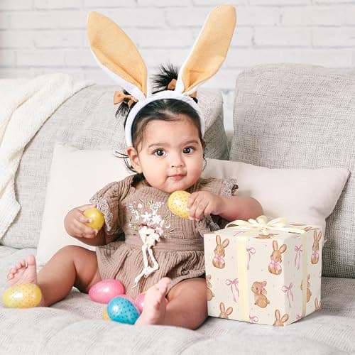WRAPLULU Bunny Wrapping Paper - 4 Jumbo Sheets, 28 * 40 Inches - Pink Bow Gift Wrap, Perfect for Christmas Birthday Baby Shower Easter Wedding Spring thumbnail 3